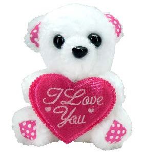 TEDDY WHITE  W/PINK HEART 10CM