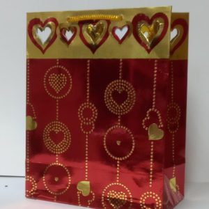 GIFTBAG RED/GOLD W/HEARTS 25X20X10.5CM