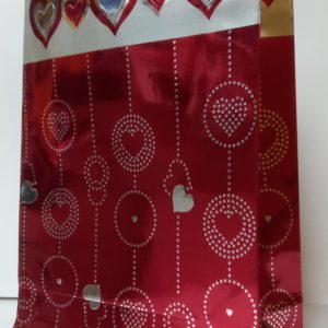 GIFTBAG FOIL SILVER/RED 32X25X8CM