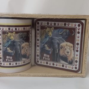 BIG 5 MUG  AND COASTER SET IN WOODEN BOX