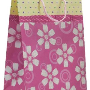 GIFTBAG GLITTER PK/WT 32X25.5X12CM