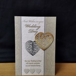 CARDS B/W/ON Y/WEDDING DAY HEARTS 5PCS