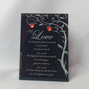 GLASS PLAQUE MY LOVE BK 10X7CM