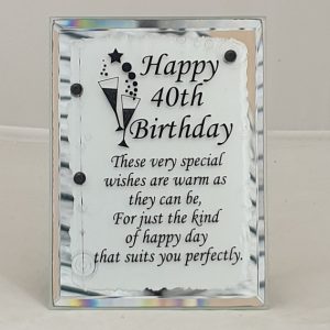 PLAQUE MIRROR H/40TH B/DAY 10X7.5CM