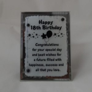 PLAQUE MIRROR H/18TH B/DAY 10X7.5CM