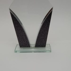 TROPHY GLASS W/BLACK GLITTER 18X10.8CM