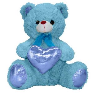 TEDDY BEAR  W/HEART BLUE 16"