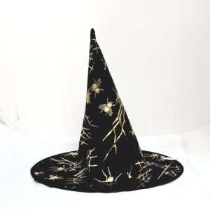 WHICHES HAT BLACK W/GOLD SPIDER WEB