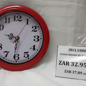 CLOCK ROUND RED & WHITE  20CM DIAMETER