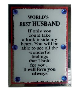 PLAQUE MIRROR  W/BEST HUSBAND 10X7.5CM