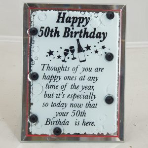 PLAQUE MIRROR H/ 50TH BIRTHDAY  10X7.5CM