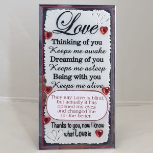 PLAQUE MIRROR LOVE, THINKING OF.9.5X18CM