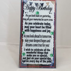PLAQUE MIRROR HAPPY BIRTHDAY, 18X9.5CM.