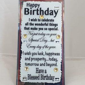 PLAQUE MIRROR  HAPPY BIRTHDAY 18X9.5CM
