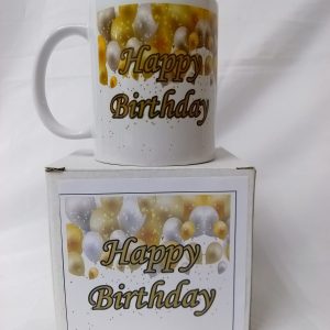 MUG  HAPPY BIRTHDAY W/BALLOONS GD/SL MUG