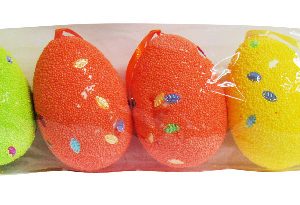 SPECKLE EGGS IN HEADER 5X7CM 6PCS