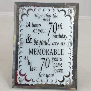 PLAQUE MIRROR 70TH BIRTHDAY  10X7.5CM