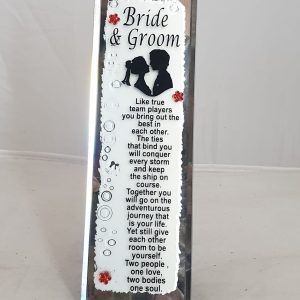 PLAQUE MIRROR  BRIDE & GROOM 18X6CM
