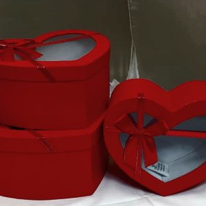 GIFTBOX RED WINDOW/HEART 3PCS 32X28X13.5