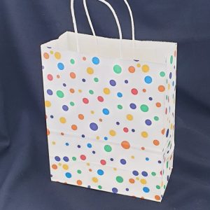 GIFTBAG WHITE MULTICOLOUR DOTS 22X17X11