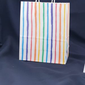 GIFTBAG WT W/M/COLOUR STRIPES 22X17X11CM