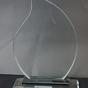 TROPHY GLASS BL/WT BASE TEAR DROP 21CM