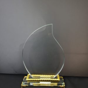 TROPHY GLASS TEAR DROP CLEAR/GOLD 21CM