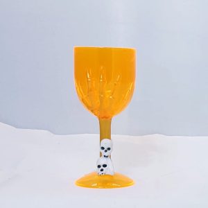 HALLOWEEN GLASS W/SKELETON HAND ORANGE