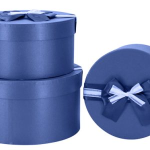 GIFTBOX ROUND W/BOW R/BLUE 3`S 27DX14.5C