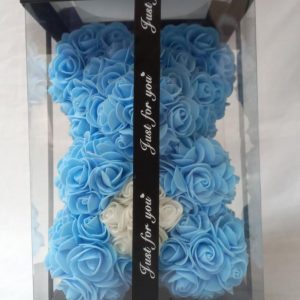 TEDDY ROSE BLUE TEDDY  W/HEART 25CM