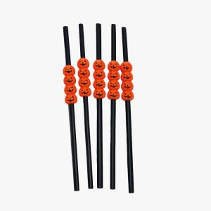 HALLOWEEN PUMKINS ON A BLACK STRAWS 22CM