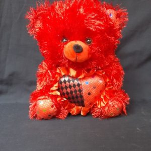 TEDDY W/FRILL HEART RED 30CM