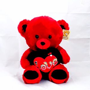 TEDDY W/RED/BLACK LOVE HEART RED 40CM