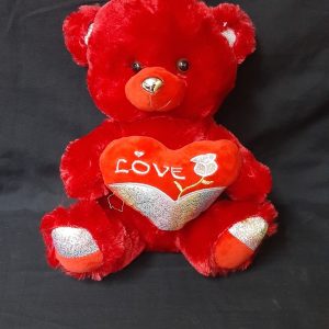 TEDDY RED W/SILVER LOVE HEART 30CM