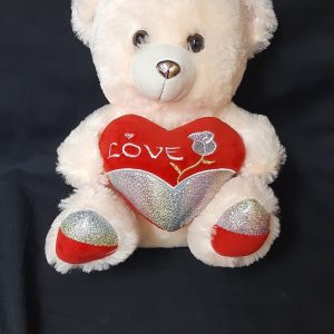 TEDDY SL/RD LOVE HEART CREAM 40CM