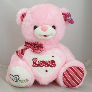 TEDDY PINK W/LOVE HEART 38CM