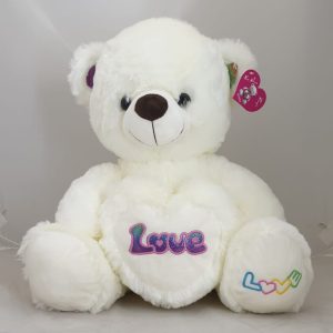 TEDDY WHITE W/WHITE HEART 38CM