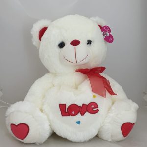 TEDDY WHITE W/RED HEART 38CM