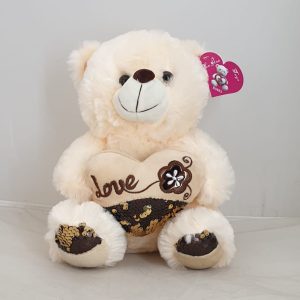 TEDDY BEIGE W/BROWN HEART 25CM