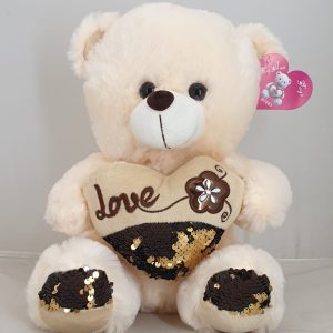 TEDDY BEIGE W/BROWN HEART 30CM