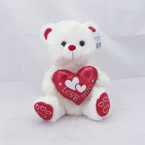 TEDDY WHITE W/RED SATIN HEART 30CM
