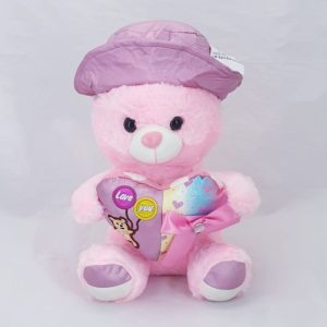TEDDY PINK W/HAT & HEART 30CM