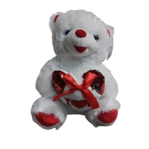 TEDDY WHITE W/SEQ/EMBROIDED HEART 30CM
