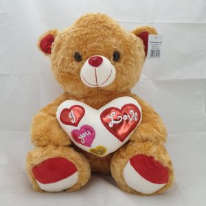 TEDDY BROWN W/3/WT HEARTS 40CM