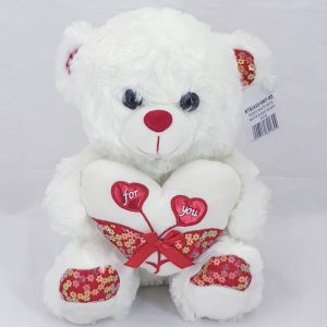 TEDDY WHITE W/RED ON  HEART 40CM