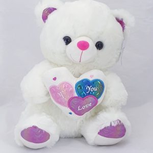 TEDDY WHITE W/PK/BL/PP HEARTS 40CM