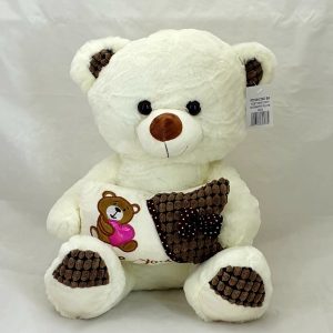 TEDDY WHITE W/BR & WT PILLOW 40CM