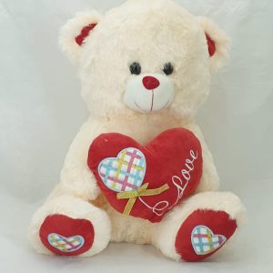 TEDDY CREAN W/RED HEART EMBROIDED 40CM