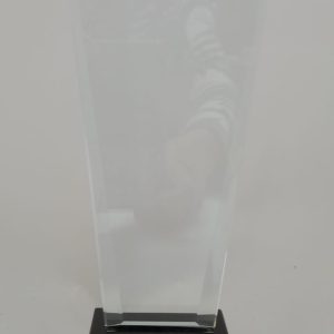 TROPHY GLASS CLEAR /BLACK BASE 23CM