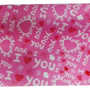GIFTWRAP 100MTX50CM PK/RD I LOVE YOU